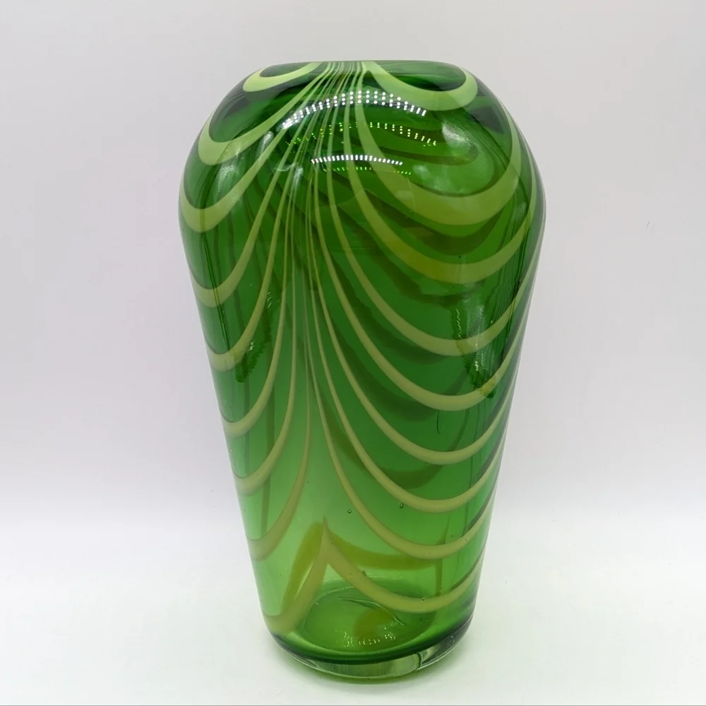 Green Glass Striped Accent Vase